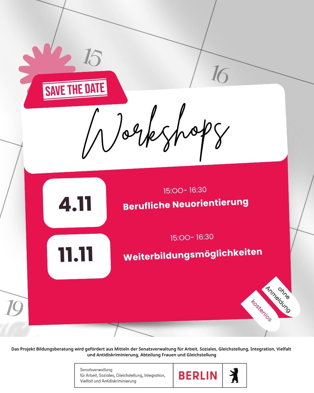 Zwei kostenlose Workshops im November